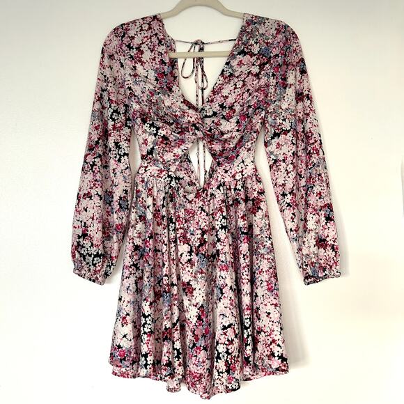 Michael Costello x REVOLVE Tabitha Dress XS Pink Floral Cutout Mini Long Sleeve - Picture 13 of 16
